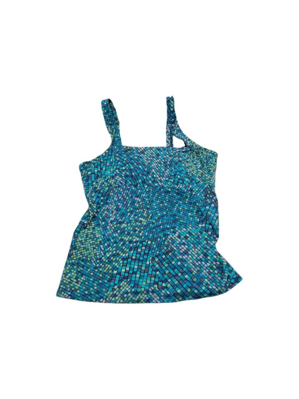 Lands End Tankini Womens Size 10 DDD Blue Green Geometric Underwire Adj Strap